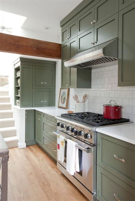 kitchens with painted green cabinets